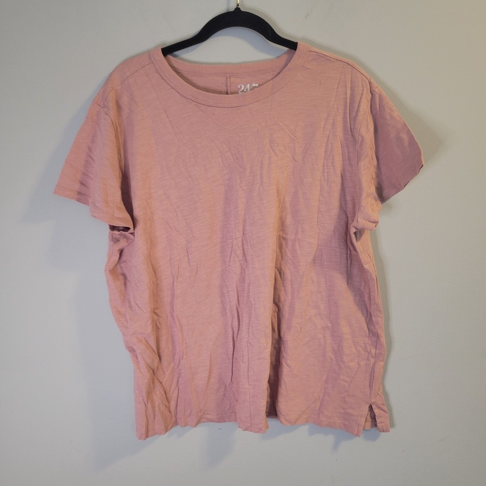 Maurices 24/7 Womens Mauve Pink Slub Knit Cotton Modal Crew Neck T-Shirt 1X